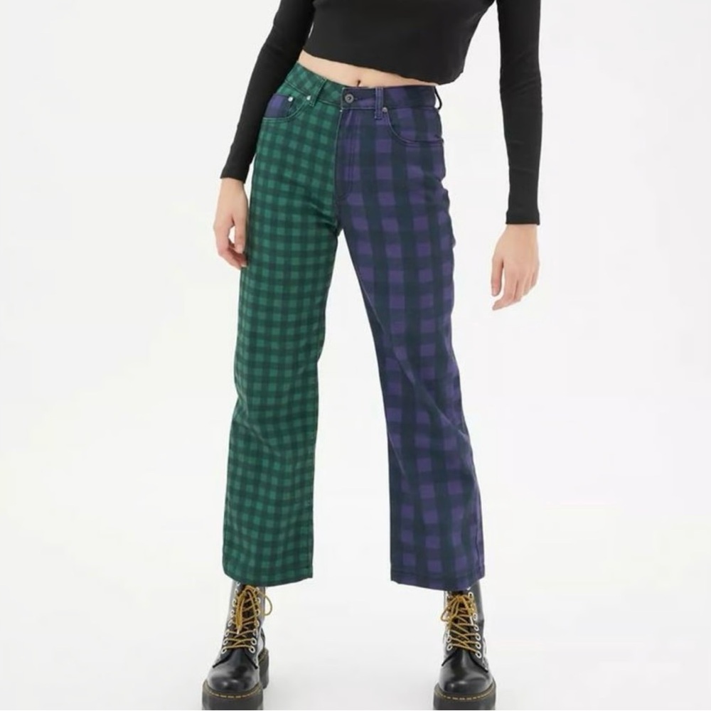 The Ragged Priest Green and Purple Checkered Jeans